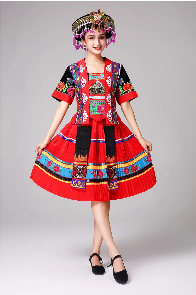 Китайский национальный, этнический стиль Одежда для танцев Одежда хмонг Мяо национальная традиционная для девочки, платье для сцены платье для Сценические костюмы для певцов