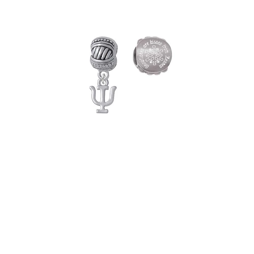Silvertone Small Greek Letter - Psi - Snowflakes are Kisses from Heaven Charm Beads (Set of 2)