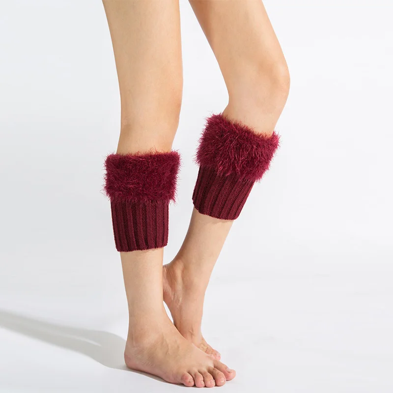 Fashion Design Women Leg Warmer Solid Warm Short Boot Cuffs Comfortable Winter Knitted Leg Warmer 7 Colors Faux Fur Leg Warmers (9)