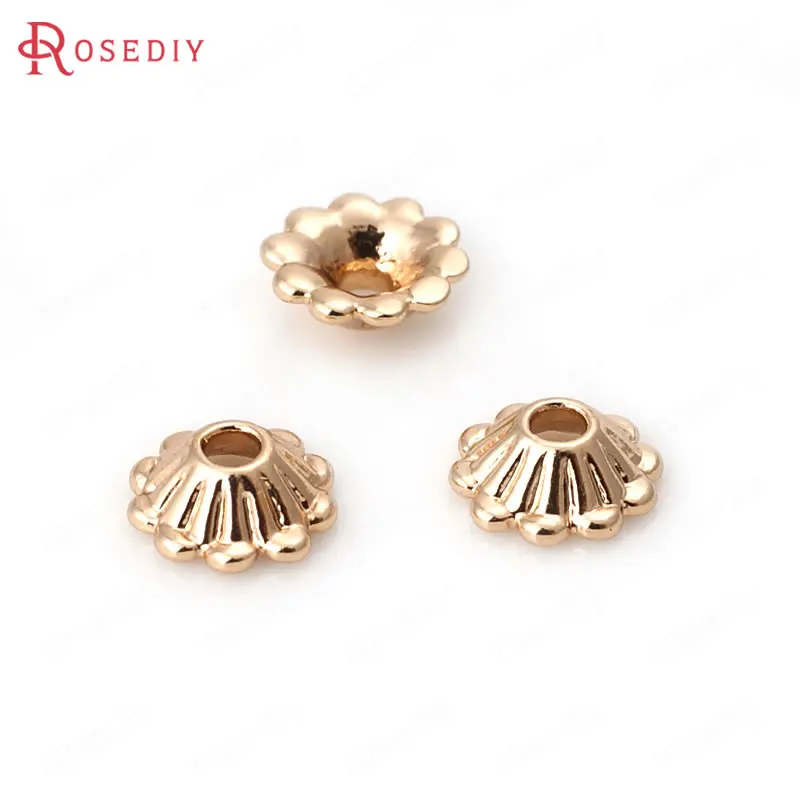 

10PCS 8MM 24K Champagne Gold Color Plated Brass Flower Beads Caps High Quality Diy Jewelry Accessories