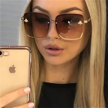 2022 New Fashion Lady Oversize Rimless Square Bee Sunglasses Women Men Small Glasses Gradient Sun Glasses Female UV400 1