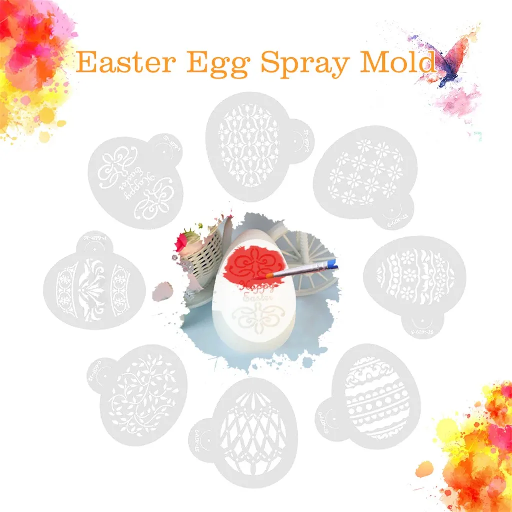 

2019 New 8pcs Easter Eggs Cak Tools Cake Stencil Template Spray Coffee Decoration #NN0220