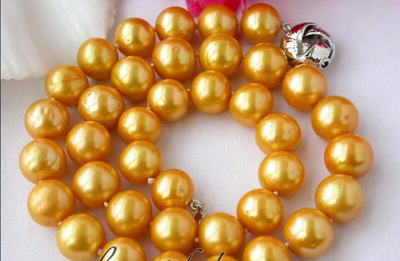 

FREE shipping>>>>Twinkling 17" 12mm gold round freshwater pearl necklace(z2448)