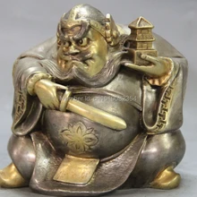 " Клеймо Китайский Фиолетовый Бронзовый 24 К Золота Чистого Серебра Чжун Куй Бог Статуя Будды