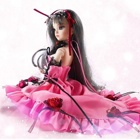 DBS toy 1/6 bjd серые длинные волосы с розовым платьем чулок подставка и коробка