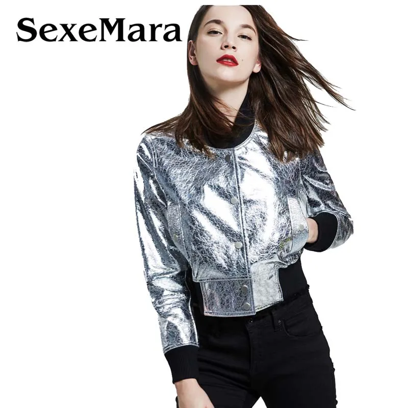2017 New Spring Silver Leather Jacket Women Short Jacket Single