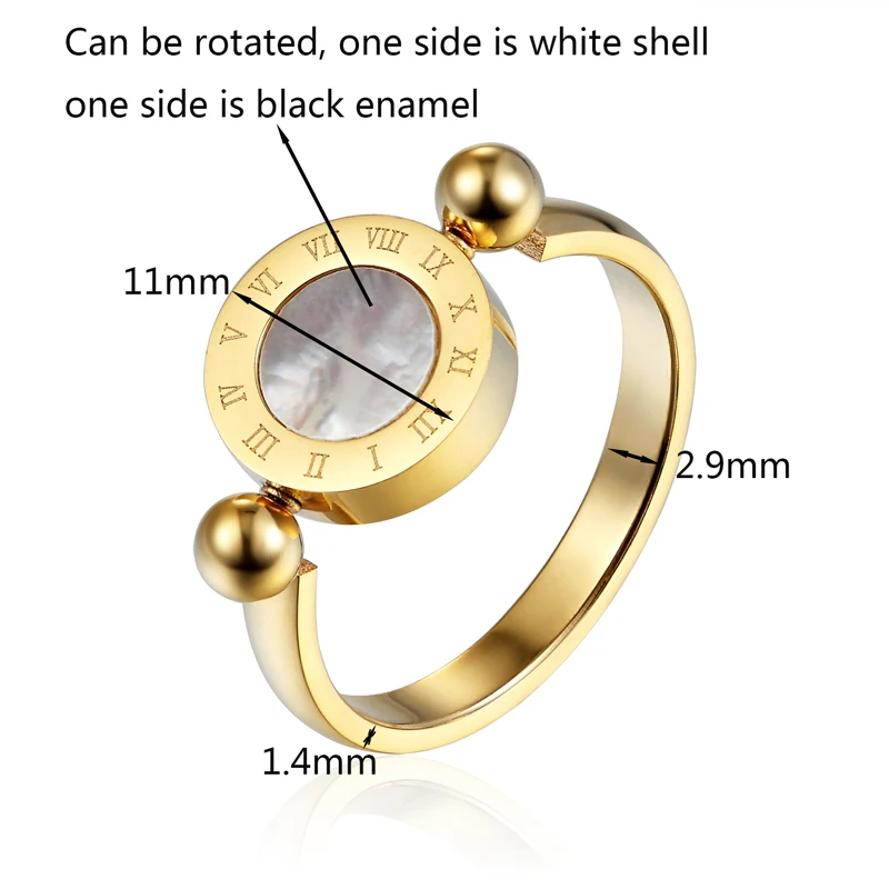 Classic Design Can Be Rotated Enamel And Shell Roman Numeral Beautiful Woman Ring Stainless Steel Brand Ring Jewelry For Women - Image 6