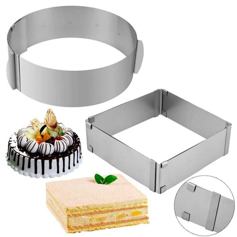 

2 pcs/set Stainless Steel Chocolate Cake Mold Adjustable Confectionery Moulds Baking Accessories Cake Decorating Pastry Tools