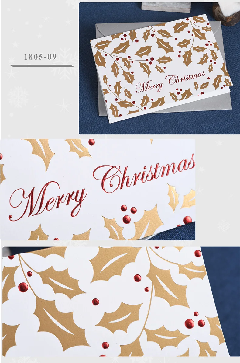 Золотые металлические рождественские открытки оптом праздничный сезон поздравительные открытки деловой Новогодний подарок вечерние открытки