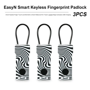

3PCS Smart Keyless Fingerprint Padlock Smart Keyless Finger Touch Lock Biometric Unlock Waterproof for Travel Luggage Bags
