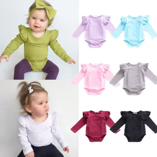 Для новорожденных одежда для малышей для девочек Летние Боди с длинным рукавом наряды Комбинезон одноцветное для новорожденных девочек