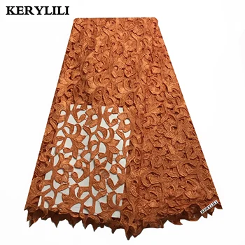 

Latest Cord Lace Fabric Orange African Party Dress Guipure Embroidery Mesh Polyester Sewing Material KRL-56133