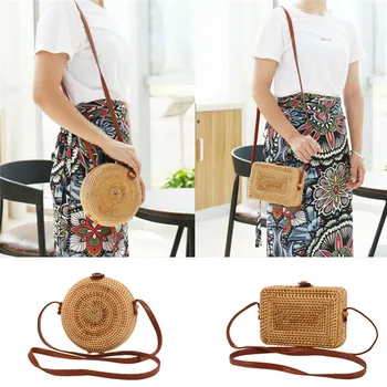 

Womens Summer Beach Tote Handbag Ladies Rattan Straw Wicker Crossbody Bag Basket