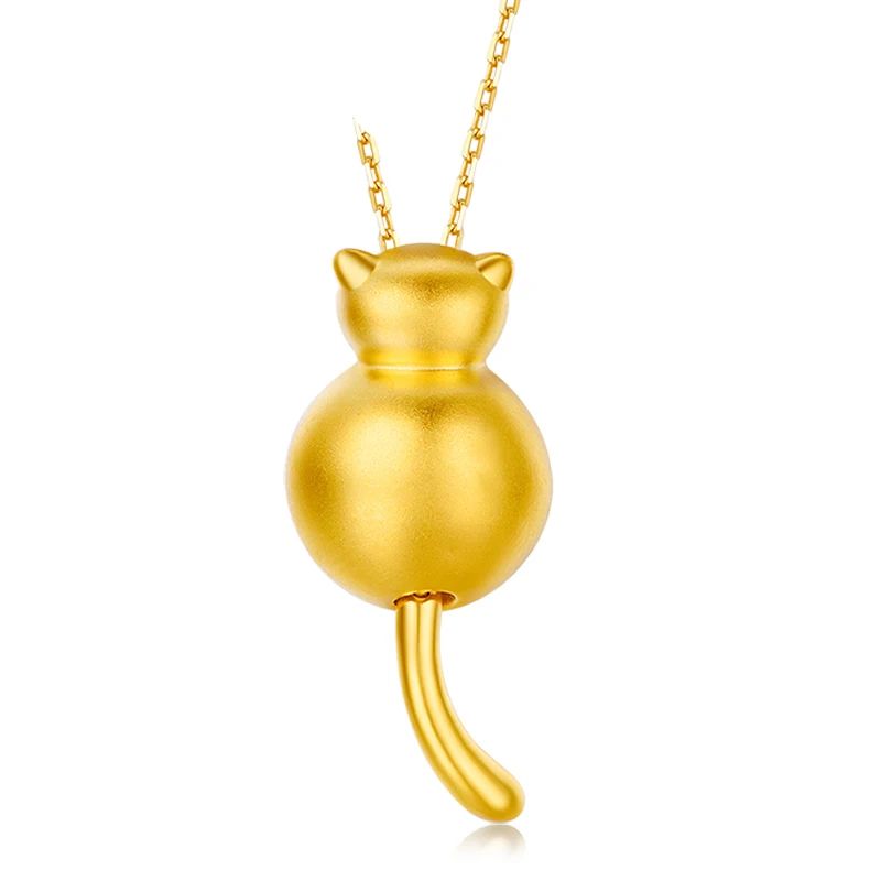 

3D lovely cat pendant Authentic 24K Yellow Gold cute animal pendant 2.05g
