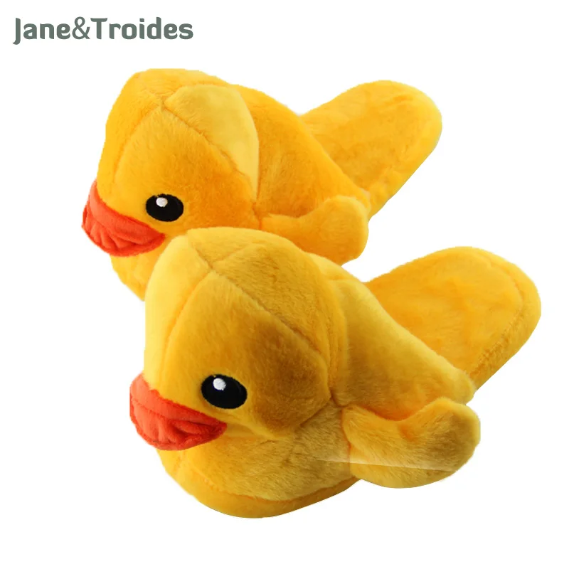 

Winter Fluffy Yellow Duck Slippers For Women Men Indoor Plush Warm Couple Flip Flops Cute Cartoon Fashion Floor Woman Shoes