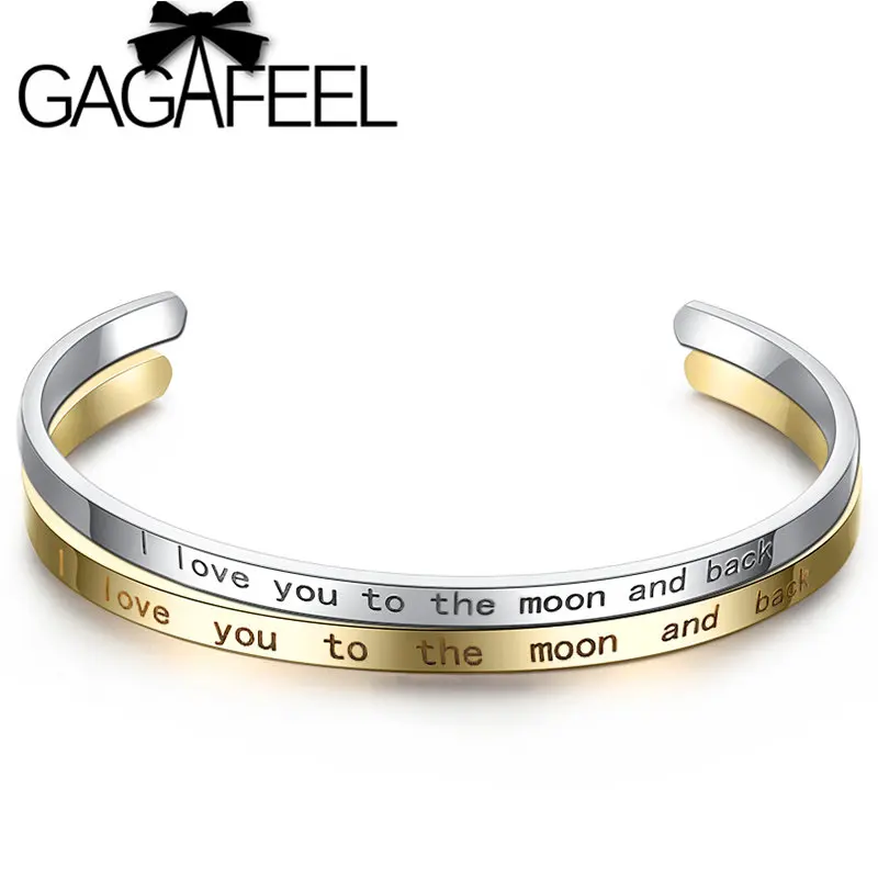 

GAGAFEEL Customized Engraved Sentence Bracelets " I love you to the moon and back "Stainless Steel Bangles For Lovers Best Gift