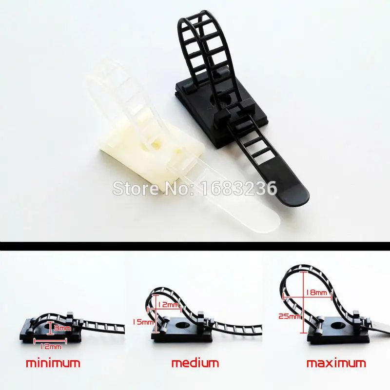 

25X Black White Adjustable Self Adhesive Cable Clamp Clips Wire Cord Power Line Holder Management Organizer Ties Fixer Trim Wrap
