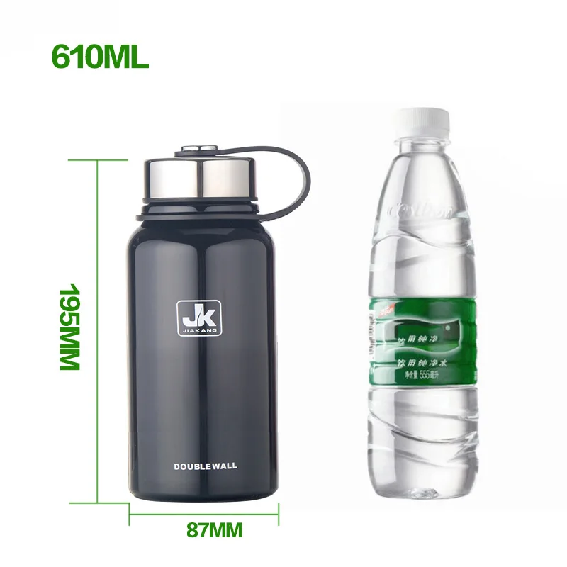 600/800/1100/1500ml термос с двойной стенкой Нержавеющая сталь вакуумная фляга-термосом для бутылочки для Бутылки для воды спортивный шейкер кружка - Цвет: 610ml Blcak