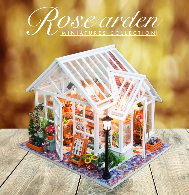Casa em Miniatura com Móveis Blocos de Construção Brinquedos para Crianças Casa de Boneca Cutebee Faça Você Mesmo Música Poeira Capa Modelo A68 Led 26 led música poeira capa modelo blocos de