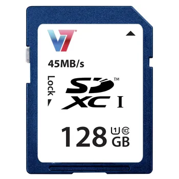 

V7 128GB SDXC UHS-1 Memory Card, 128 GB, SDXC, Class 10, UHS, 45 MB/s, 18 MB/s