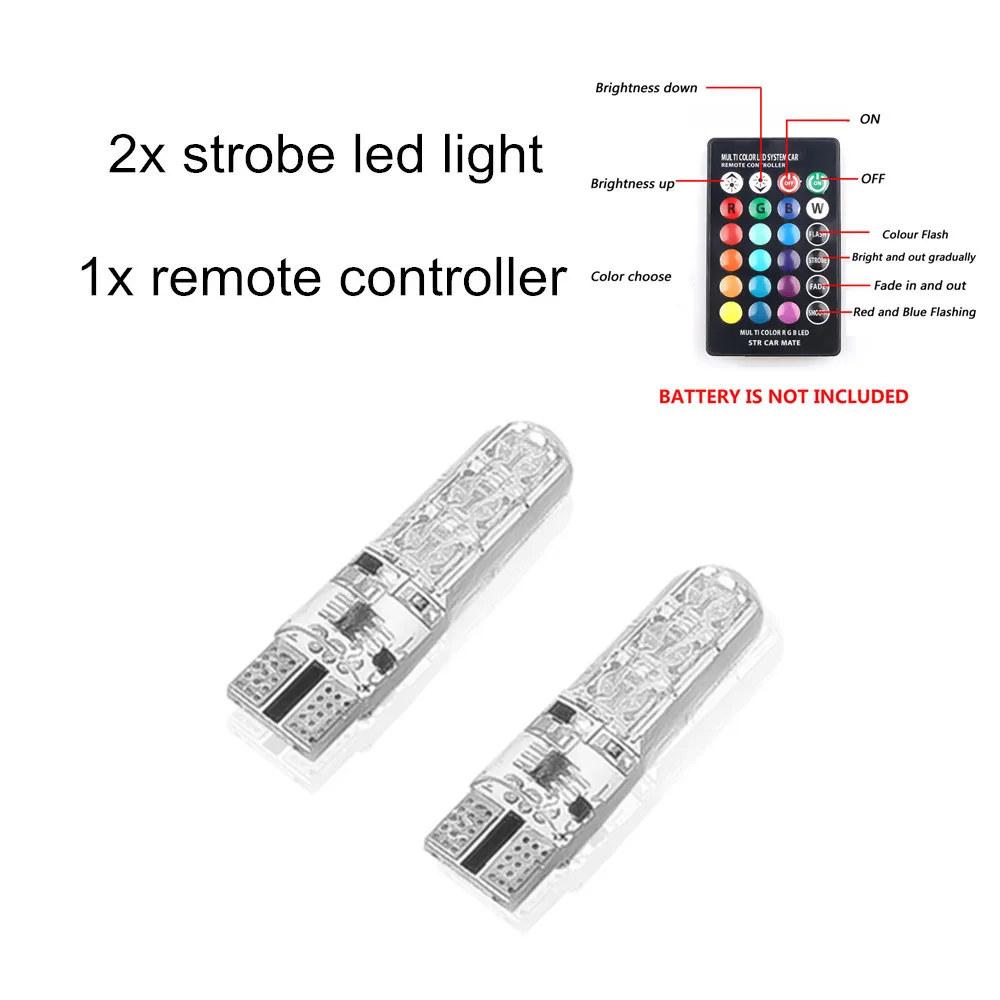 2 шт. RGB Стробоскоп Светодиодная лампа T10 W5W Автомобильные лампы светодиодный ные