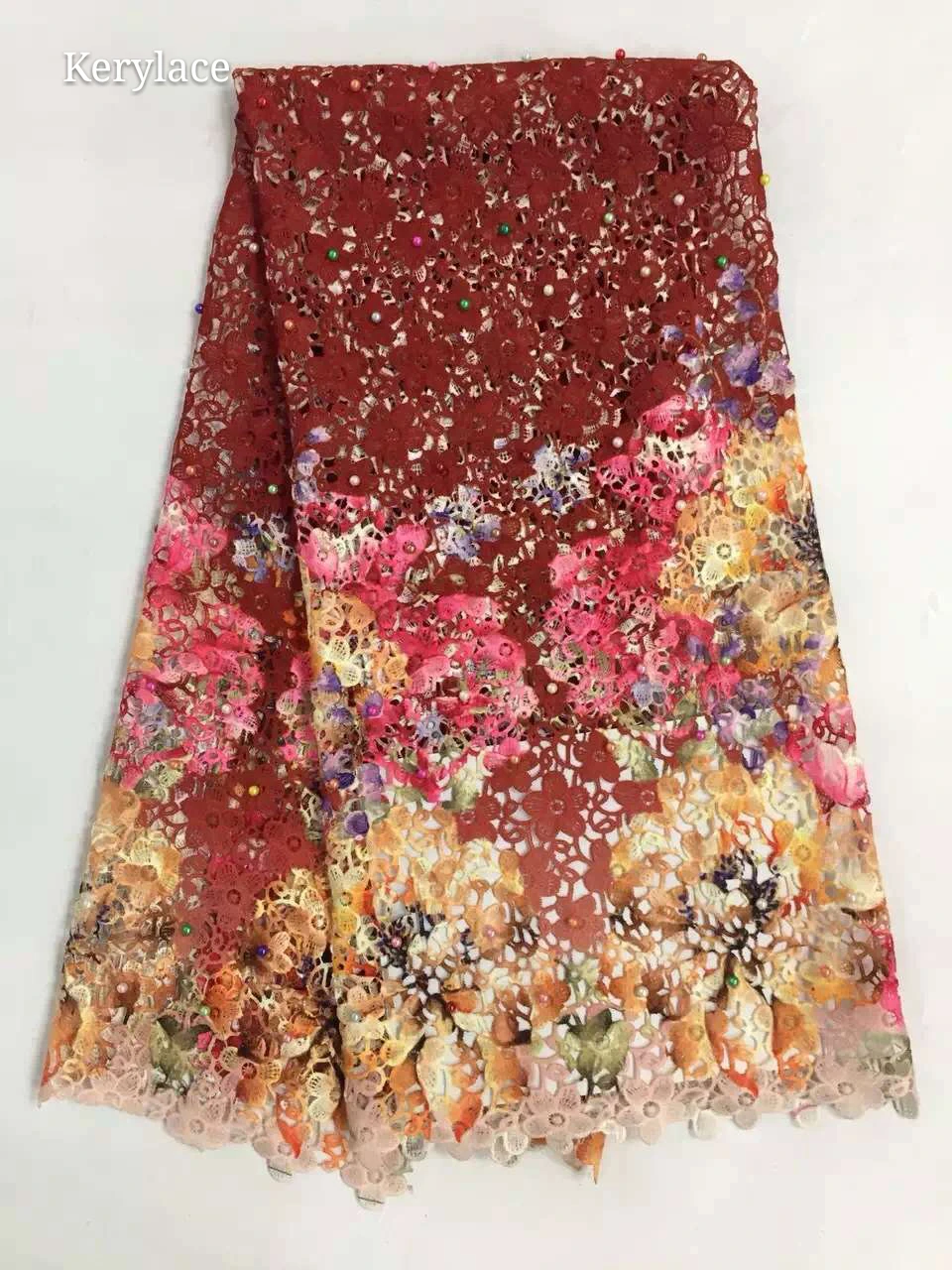 

KER YLILI 5Y Beaded Fabric Dresses African Cord Lace Guipure Lace Fabric Nigerian Lace Fabrics For Wedding 2017 Sewing KRL-8029