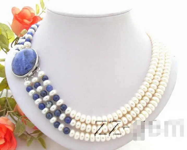

Free Shipping >>>>> 3Strds White Pearl&Lapis Lazuli Necklace