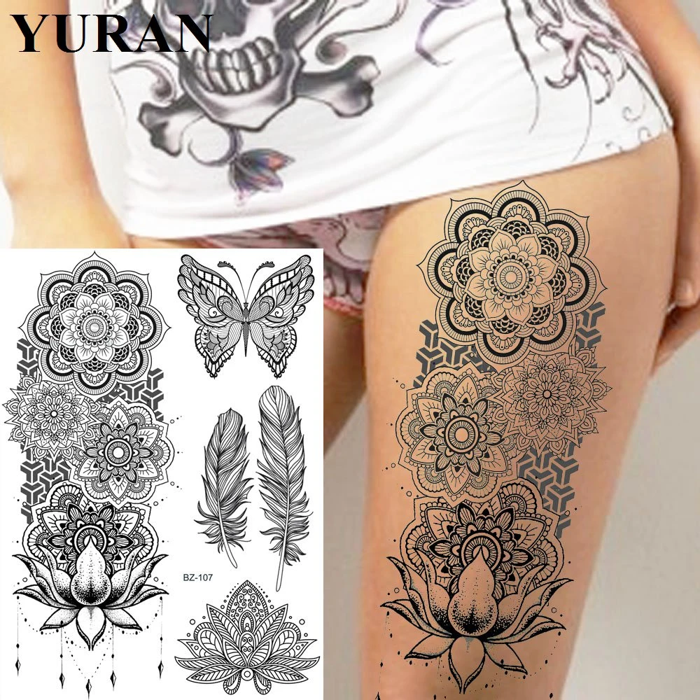 Tatouage Bracelet Indien Avec Plume Tatouage Temporaire Pour Femme Et Fille, Faux Bracelet Indien Imperméable  Noir, Autocollant, Plume, Jambes Tribales, Bras, Art Corporel - Temporaire  Tatouages - AliExpress