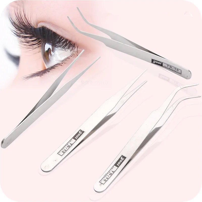 

Stainless steel straight head elbow pointed tweezers clamp the mouth flat head DIY nipper manicure tools defeathering threading