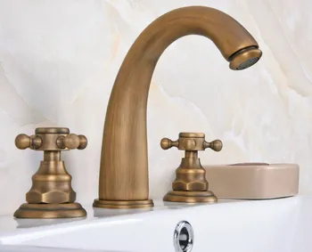 

Antique Brass Dual Cross Handles Widespread 3 Hole Install Bathroom Sink Basin Faucet Mixer Taps aan077