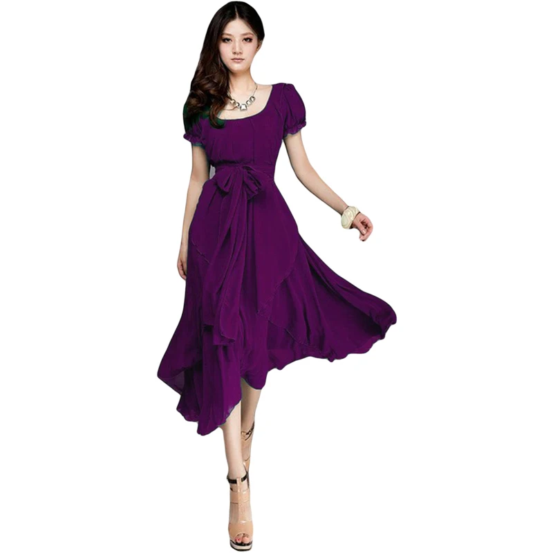 2017 New Summer Chiffon Beach Dress Plus Size Long Purple 2017 New Summer Chiffon Beach Dress Plus Size Long Purple Black Blue Light Green Boho Vestido Longo With Belt B302 In Dresses From Women S