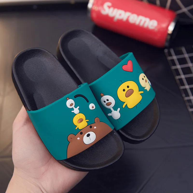 Summer Children Boys Girls Slippers Cartoon Bear Shoes Sandals Non-slip Jelly Home Slipper Children Antiskid Beach Shoes