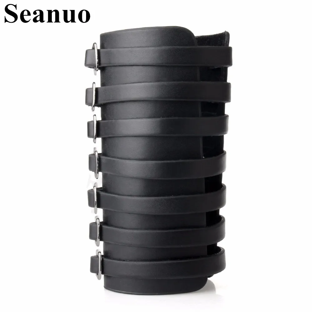 

Seanuo 2019 Max 7 Belts Black Real Leather Wrist Protector Bracelets For Men Fashion Punk Strong Men's Sport Biker Wrap Bracelet