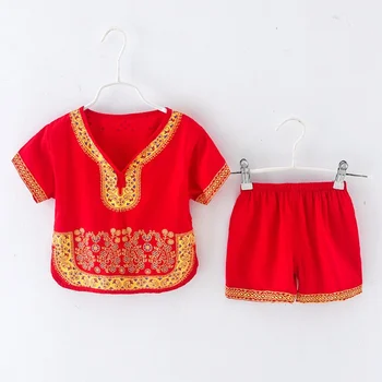

High Quality 2Pcs/Set Summer Baby Boys Traditional Chinese Tang Suit Short Sleeve Children Cheongsam Outfits Tops+ Shorts Set