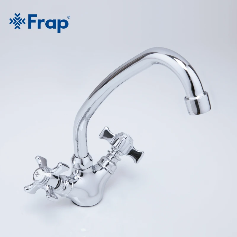  Frap 360 Degree Rotation Kitchen Faucet Double Handles Gooseneck Design F4124