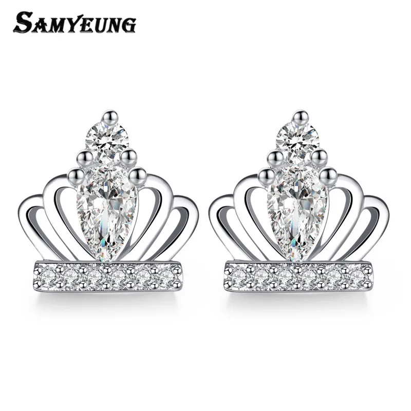

Korean Small Silver Crown Women Earrings for Girls Pending Princess Stud Earrings Earings Brincos Bijoux Femme Pendientes