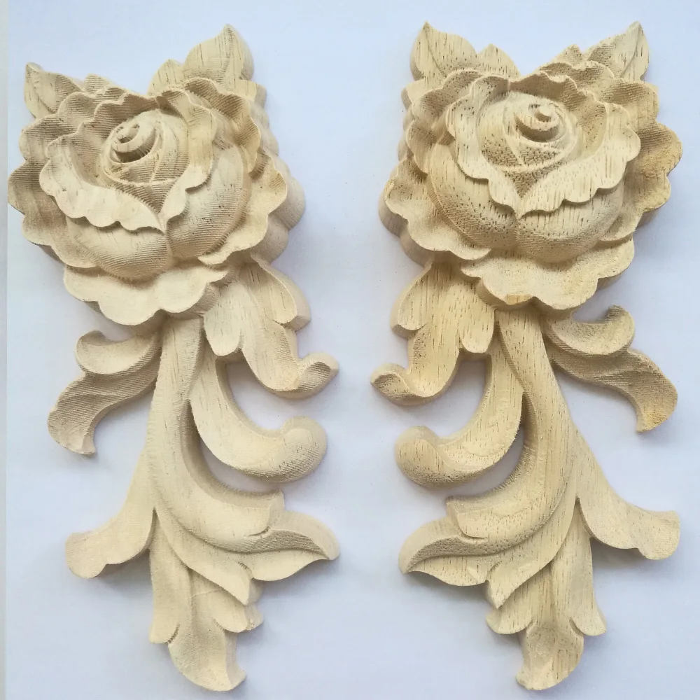 Vintage Home Decor Decoration Accessories Solid Wood Fittings Oval White Embryo Carving Decorative Applique Craft