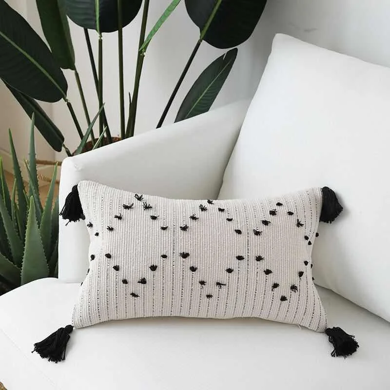 Белый черный геометрический чехол для подушки Подушка с кисточкой чехол тканый для украшения дома диван кровать 45x45 см/30x50 см