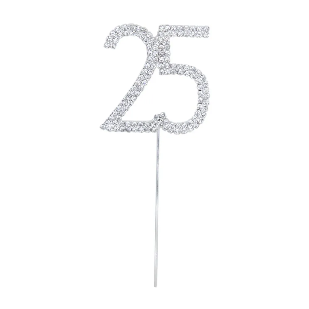 

Shining 25Th Birthday Cake Topper Crystal Rhinestone Wedding Anniversary Party Favors Decorations Silver As Shown
