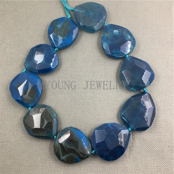 

MY1057 Faceted Water Drop Slice vein cracks Blue dragon agates beads 15.5 Inch Strand
