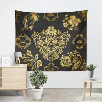 

Boho Mandala Flowers Tapestry Black Golden King Queen Crown Print Wall Hanging Blanket Moon Print Soft Carpet Home Decor D40