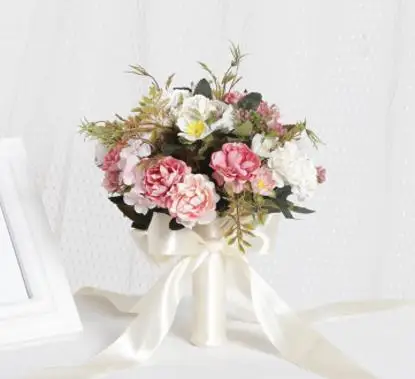 Розовый Кот Роуз невесты Шелковый Свадебный букет из роз лента поддельные Свадебный букет de noiva - Цвет: PICTURE