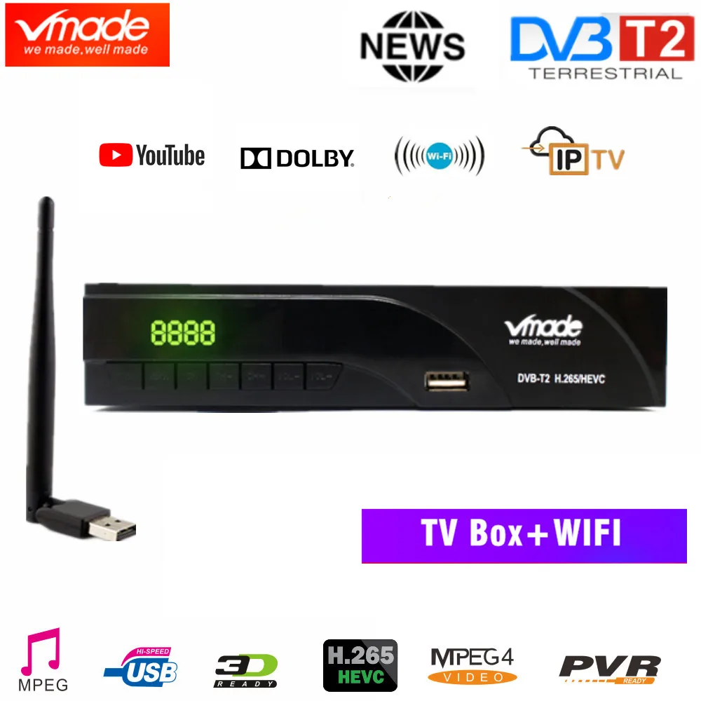 

Vmade newest DVB T2 signal of Terrestrial tv receiver with USB WIFI TV Box DVB T2 K6 support dobly AC3 youtube h.265 set top box