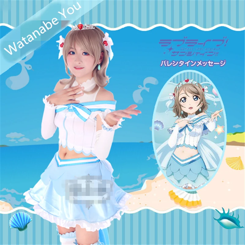 

Рождественский косплей Love Live Sunshine Aqours Koibininaritai Love, аквариум, костюм для косплея, сексуальное женское синее платье
