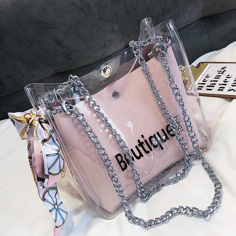 PVC الكتف حقيبة المرأة حقيبة شفافة الأزياء هلام حمل Sac كبيرة مصمم حقيبة يد المرأة الأعلى مقبض حقائب الصيف