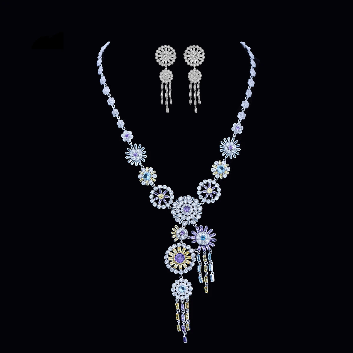 

Woman Fashion Cubic Zircon Jewelry Set Flower Necklace&Earrings for Women Wedding Accessories
