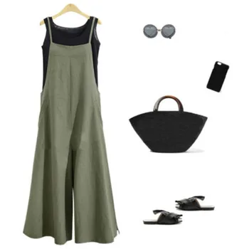 

L~3XL Women Sleeveless Loose Camisole 2018 Summer Casual Jumpsuit Overalls Bib Pants Harem Cotton Long Plus Size