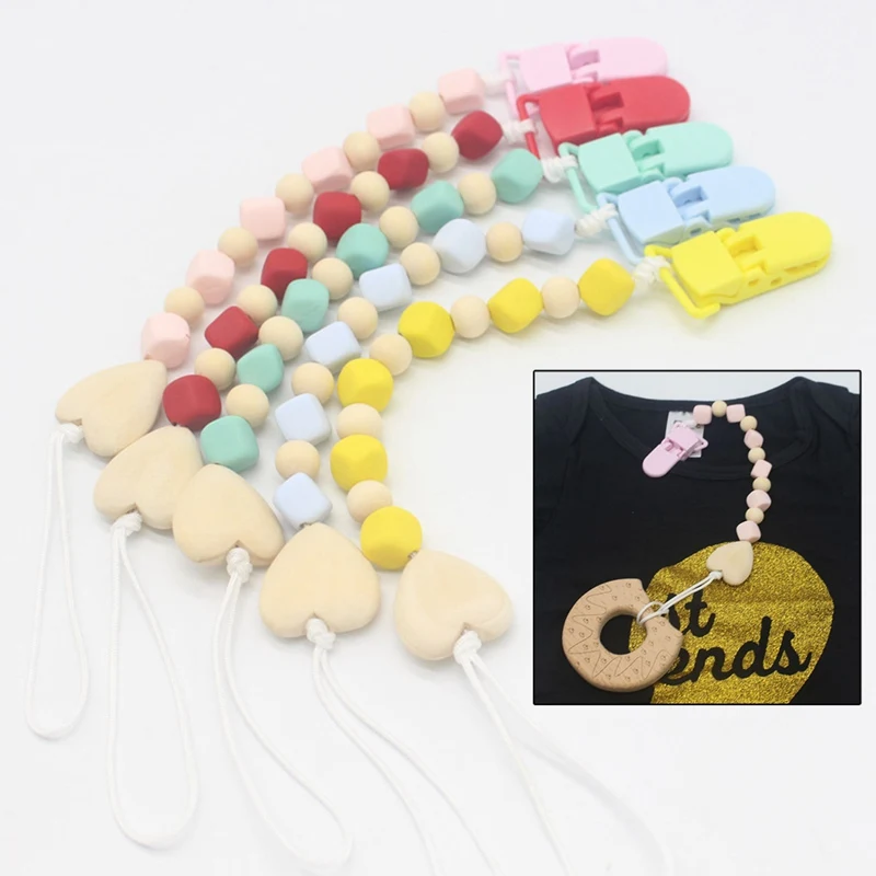

Wooden Pacifier Clip Holder Chain Teething Dummy Pacifier Baby Girl Boy Funny Teether Gift
