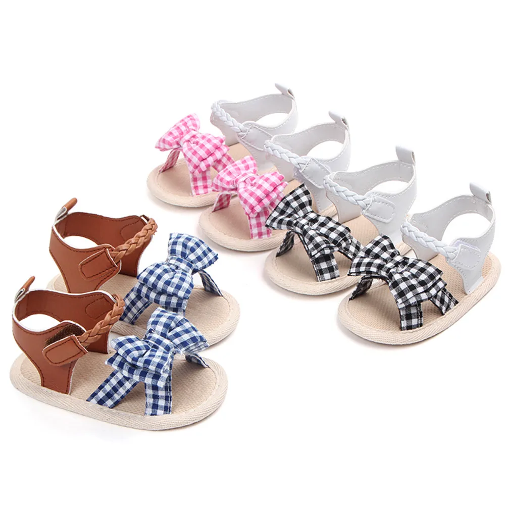 0 18 Month Infant Baby Baby Girls lattice Shoes Bow Plaid Soft weave