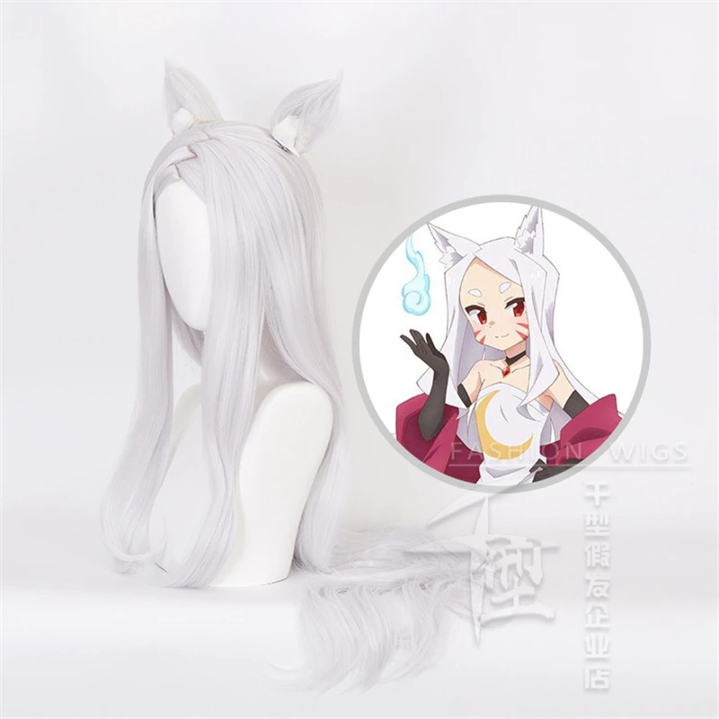 

Anime Sewayaki Kitsune no Senko-san White fox Cosplay Costume Wig Hair Pin ear Headwear accessories Lolita Silvery Hair With Ear